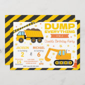 Construction Joint Birthday Invitation Siblings Kaart (Voorkant / Achterkant)