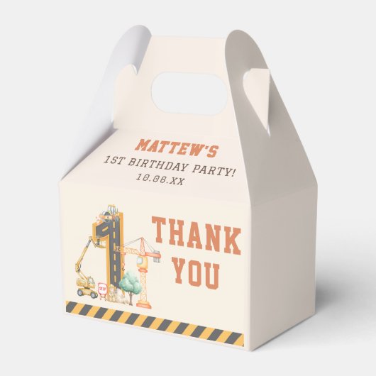 Construction Kids 1st Birthday Party Bedankdoosjes (Voorkant Zijde)