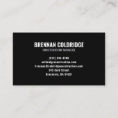 Construction Manager Minimalist Black & White Pro Visitekaartje (Achterkant)