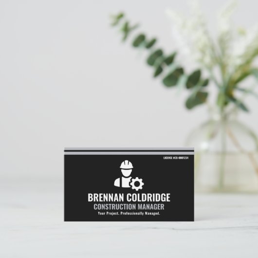 Construction Manager Modern Black & Silver Visitekaartje (Staand voorkant)