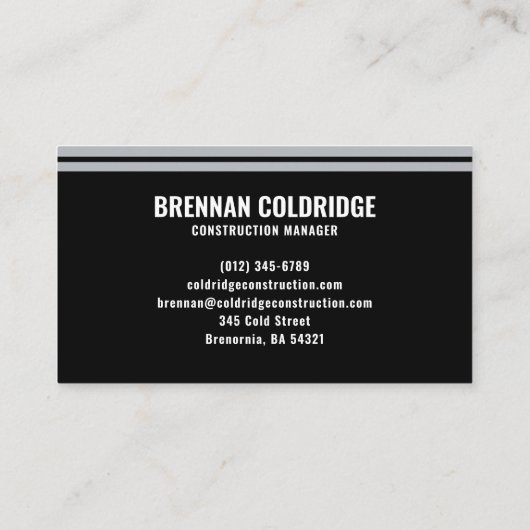 Construction Manager Modern Black & Silver Visitekaartje (Achterkant)