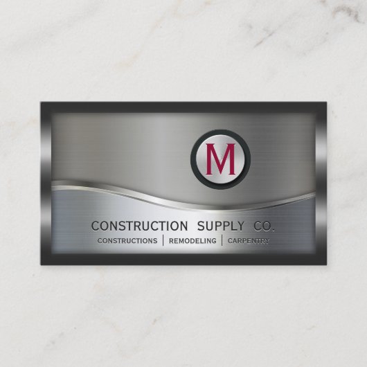 Construction Metal Framed Monogram Silver Metal Visitekaartje (Voorkant)