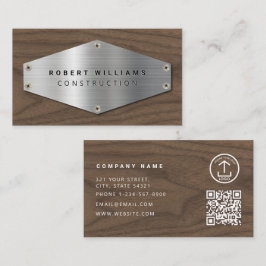 Construction Metal QR Code Metallic Silver Wood Visitekaartje