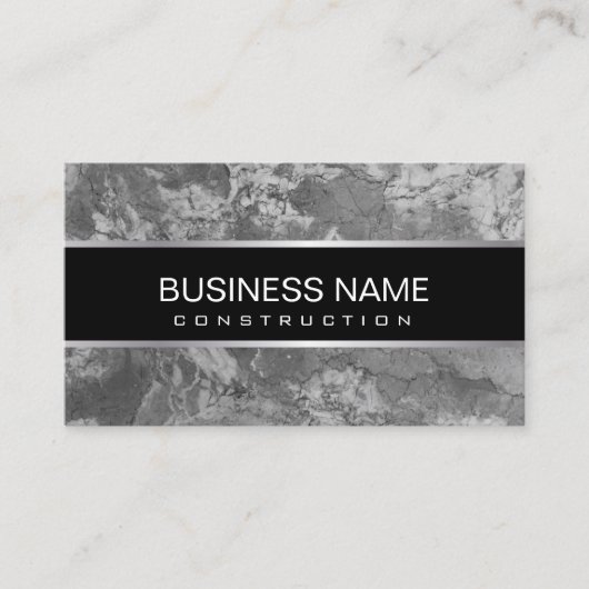 Construction Modern Black & White Marble Texture Visitekaartje (Voorkant)