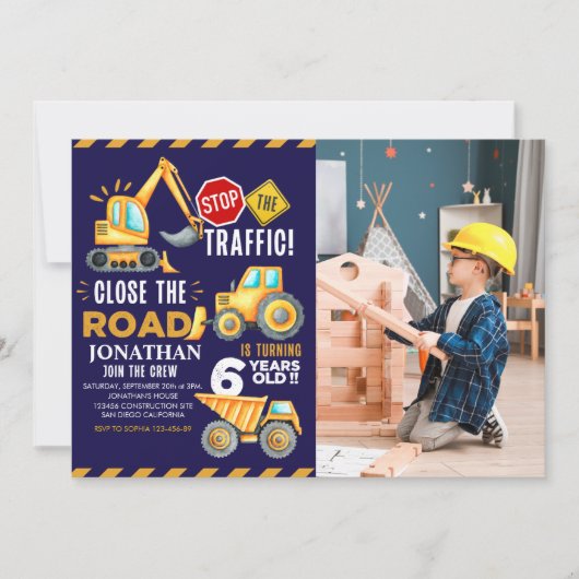 Construction Party for 6th Birthday Boy Kaart (Voorkant)
