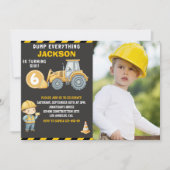 Construction Photo Birthday Invitation Turning 6 Kaart (Voorkant)