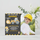 Construction Photo Birthday Invitation Turning 6 Kaart (Staand voorkant)
