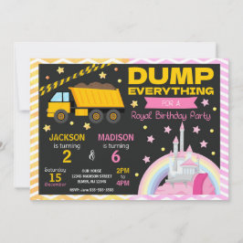 Construction & Princess Joint Birthday Invitation Kaart