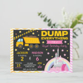 Construction & Princess Joint Birthday Invitation Kaart (Staand voorkant)