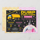 Construction & Princess Joint Birthday Invitation Kaart (Voorkant / Achterkant)