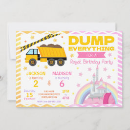 Construction & Princess Joint Birthday Invitation Kaart