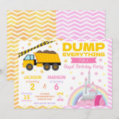 Construction & Princess Joint Birthday Invitation Kaart (Voorkant / Achterkant)