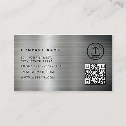 Construction QR Code Metallic Silver Metal Visitekaartje (Achterkant)