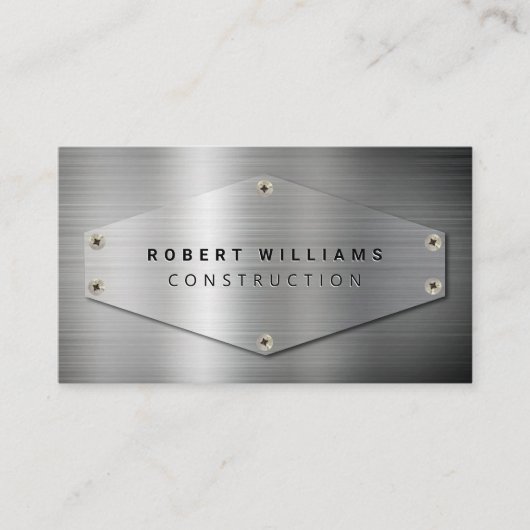 Construction QR Code Metallic Silver Metal Visitekaartje (Voorkant)