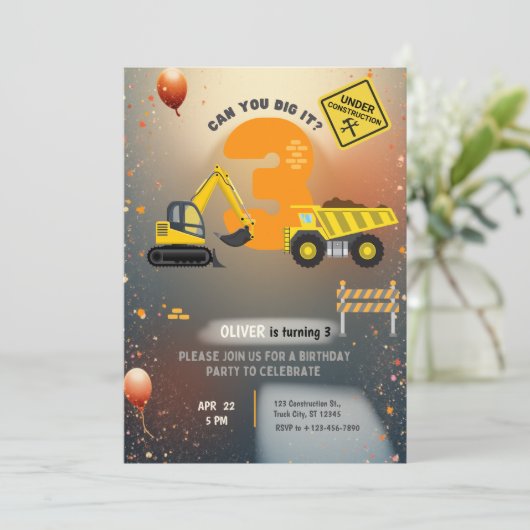 Construction Site Birthday Party Kaart (Staand voorkant)