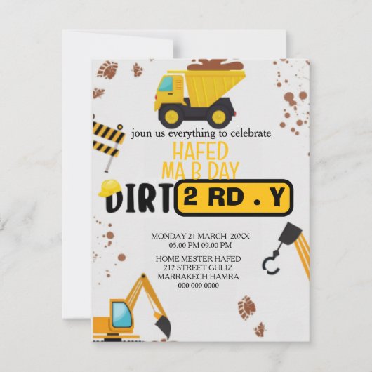 Construction Theme 3rd Birthday Invitation Dirty 3 Kaart (Voorkant)