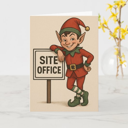 Construction theme Christmas card Elf leaning  Kaart (Gele Bloem)