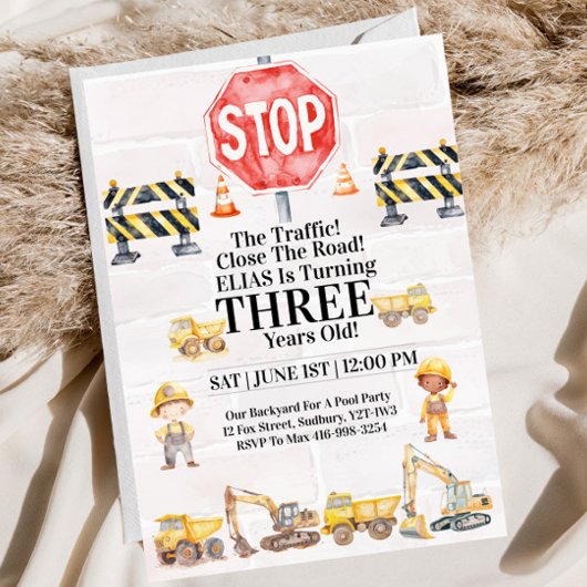 Construction Themed Children's Birthday Invitation Kaart