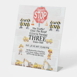 Construction Themed Children's Birthday Invitation Reclamebord Met Voetstuk
