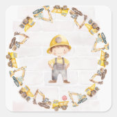 Construction Themed Children's Birthday  Vierkante Sticker (Voorkant)