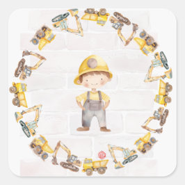 Construction Themed Children's Birthday  Vierkante Sticker