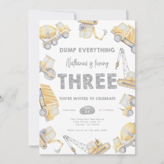 Construction THREE 3rd Birthday Party Kaart (Voorkant)