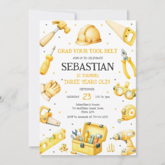 Construction Tools Birthday Invitation Kaart (Voorkant)