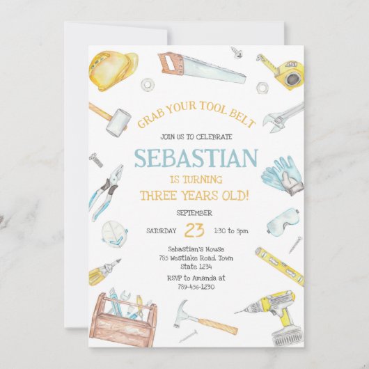 Construction Tools Birthday Invitation Kaart (Voorkant)