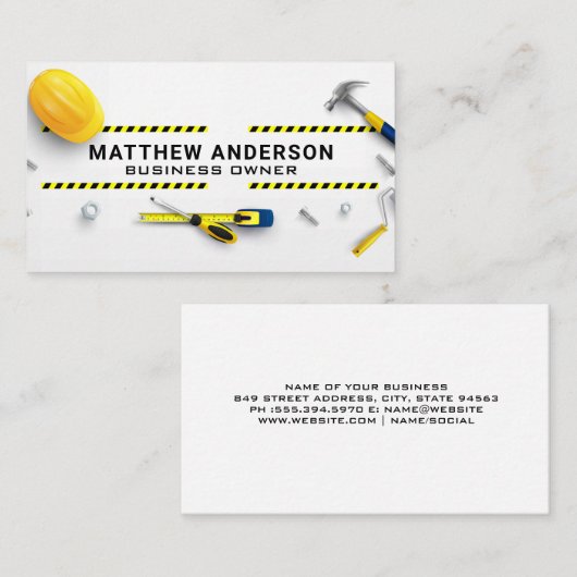 Construction Tools Laid out | Blue Collar Visitekaartje (Voorkant / Achterkant)