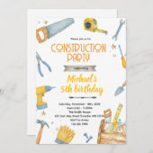 Construction Tools theme invitation Kaart (Voorkant / Achterkant)