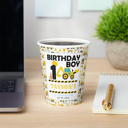 Construction Truck 1st Birthday | Kids Party Papieren Bekers (Insitu)