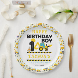 Construction Truck 1st Birthday | Kids Party Papieren Bordje