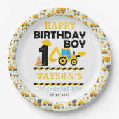 Construction Truck 1st Birthday | Kids Party Papieren Bordje (Voorkant)