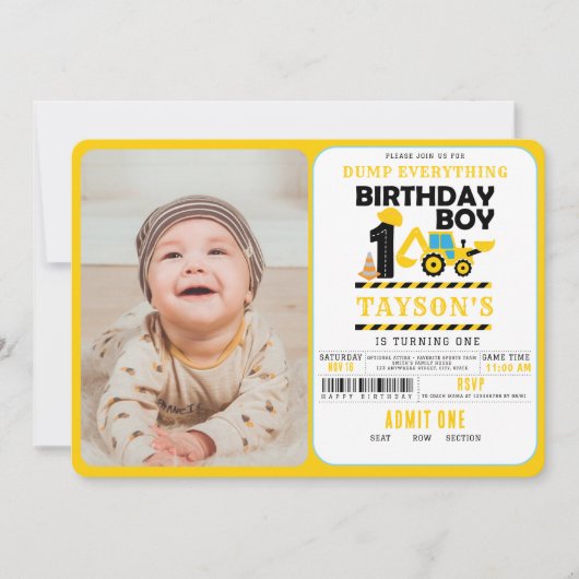 Construction Truck 1st Birthday Photo | Kids  Kaart (Voorkant)