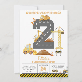 Construction Truck 2nd Birthday Invitation Kaart