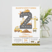 Construction Truck 2nd Birthday Invitation Kaart (Staand voorkant)