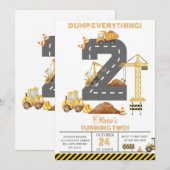 Construction Truck 2nd Birthday Invitation Kaart (Voorkant / Achterkant)