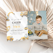 Construction Truck 2nd Birthday Photo Invitation Kaart