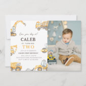 Construction Truck 2nd Birthday Photo Invitation Kaart (Voorkant)