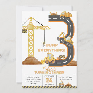 Construction Truck 3rd Birthday Invitation Kaart