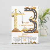 Construction Truck 3rd Birthday Invitation Kaart (Staand voorkant)