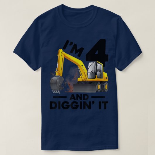 Construction Truck 4th Birthday Tee Boy 4 Year Old T-shirt (Design voorkant)