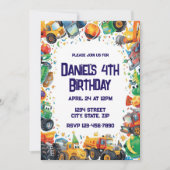 Construction Truck Birthday Invitation Watercolor Kaart (Voorkant)