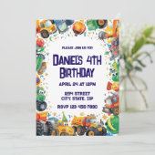 Construction Truck Birthday Invitation Watercolor Kaart (Staand voorkant)