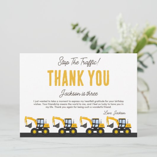 Construction Truck Birthday | Personalized Décor Bedankkaart (Staand voorkant)