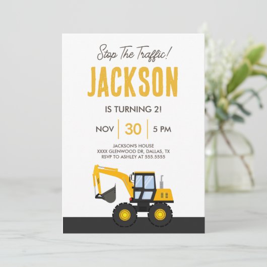 Construction Truck Birthday | Personalized Décor Kaart (Staand voorkant)