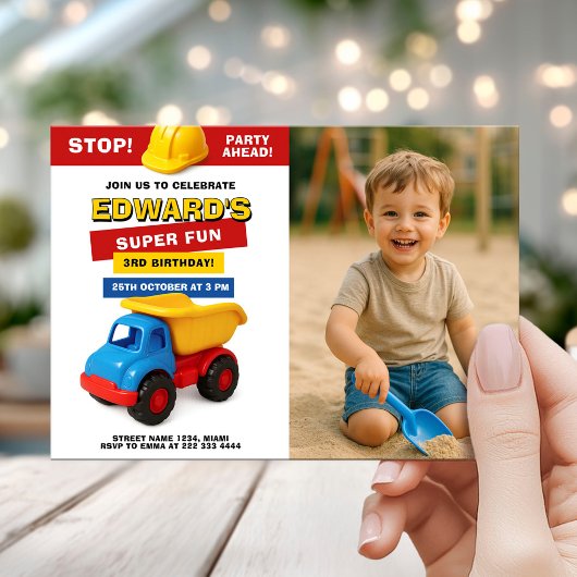 Construction Truck Birthday with photo Kaart