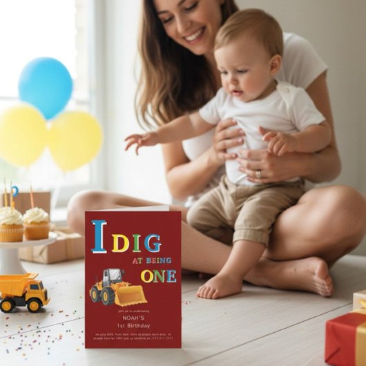 Construction Truck 'I Dig Being One' Birthday  Kaart