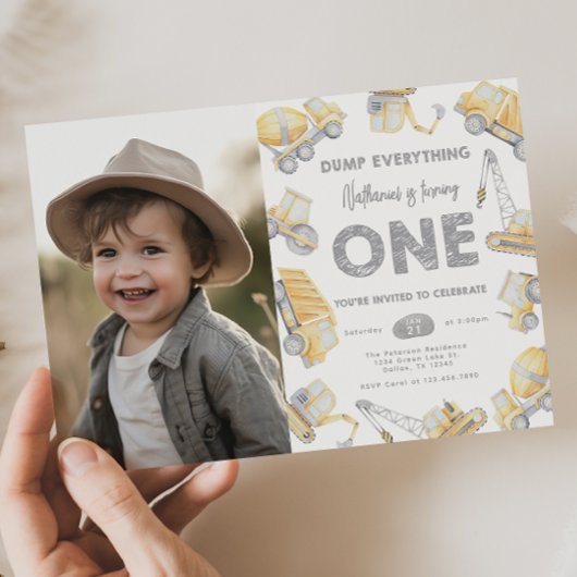 Construction Truck ONE 1st Birthday Party Kaart