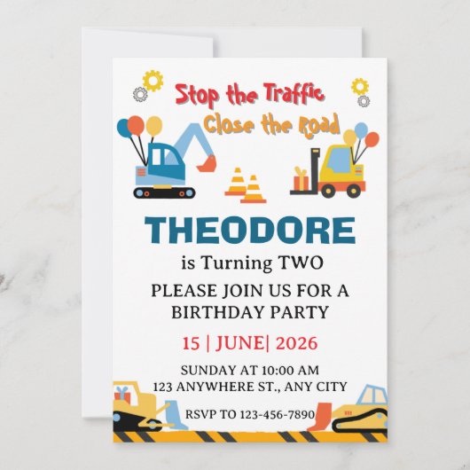 Construction Truck Vehicles Boys 2nd Birthday Kaart (Voorkant)